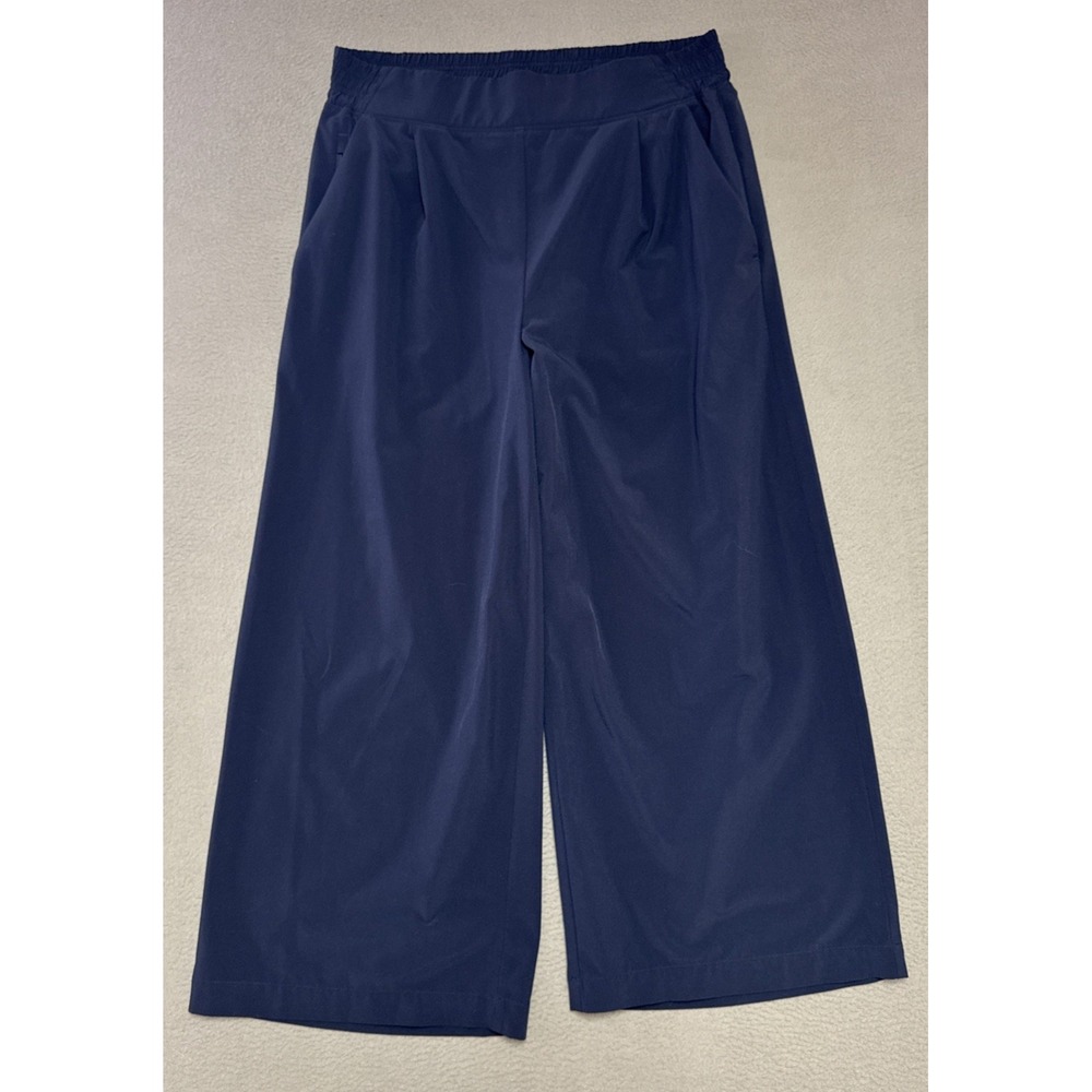 Athleta Brooklyn Wide Leg Crop Pants Womens Sz 6 Navy Travel Athleisure Stretch